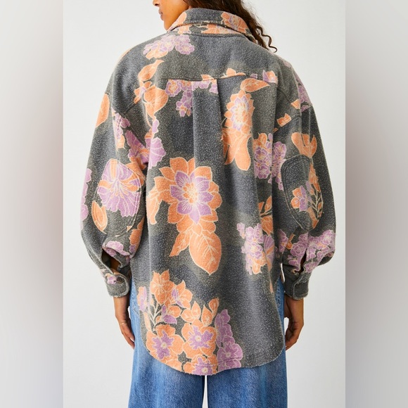 FREE PEOPLE Jacquard Ruby Jacket Oversized Boho in Charcoal size L‎ - Picture 7 of 16